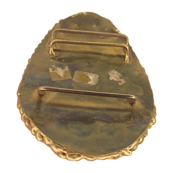 Goldtone Brass Colored Metal Belt Buckle With Turquoise Colored Stones Peacock - Picture 4 of 10